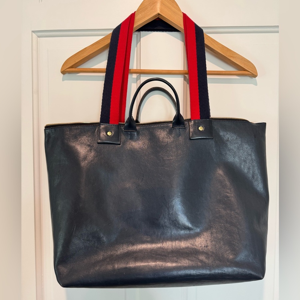 Clare V. Navy Le Zip Sac Leather Tote Bag - GUC